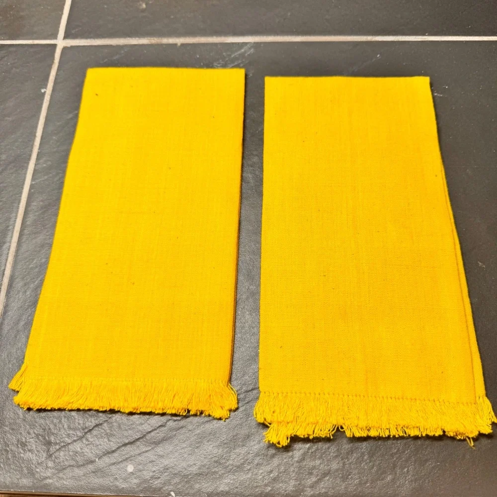 Hand Embroidered Puruvian Guatamalan Folk Art‎ Napkins Yellow Folkloric Set of 2